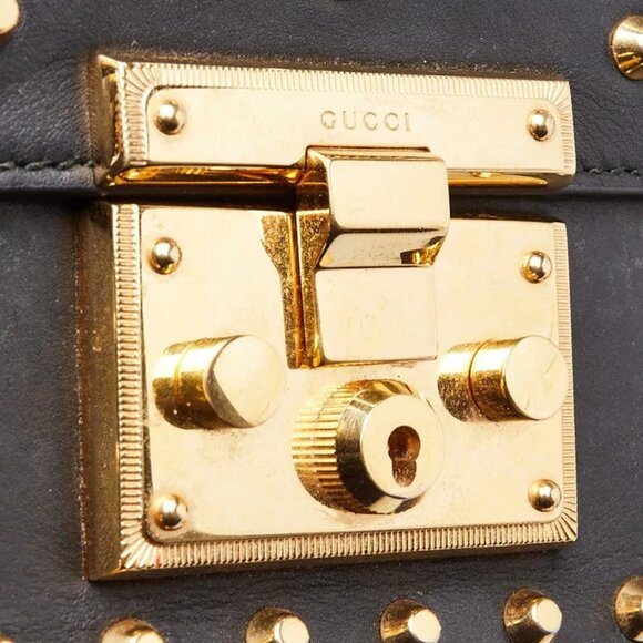 Gucci Black Leather Faux Pearl Stud Padlock Small Shoulder Bag - Picture 9 of 11